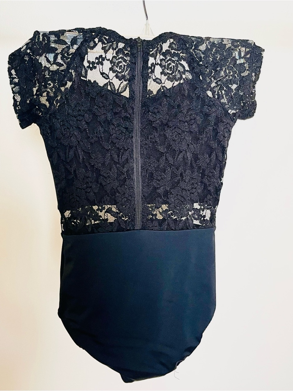 Alexandra Collection Sweetheart Zip-Up Lace Back Black Leotard Bodysuit Youth M